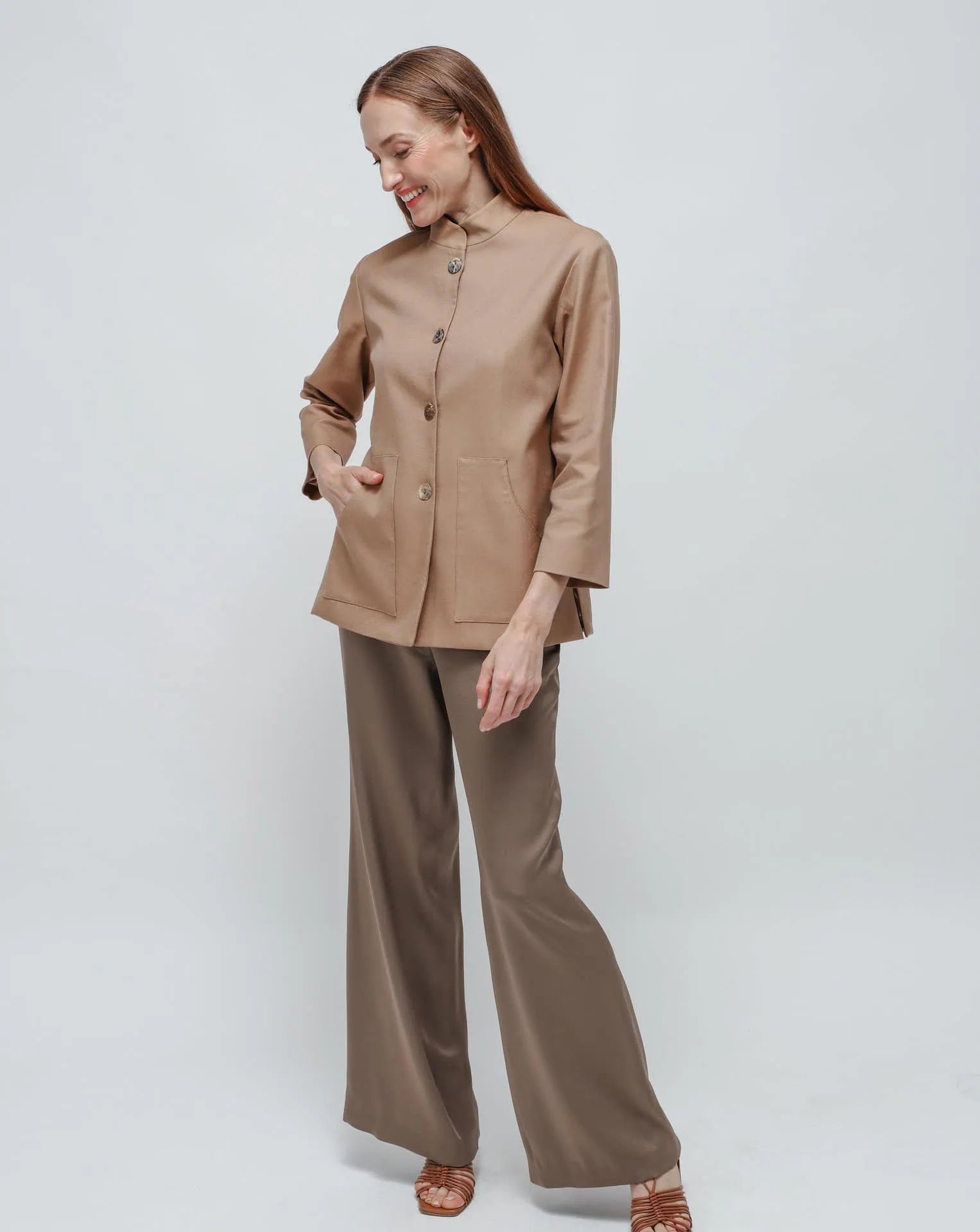 sustainable classic korean jacket palazzo pants