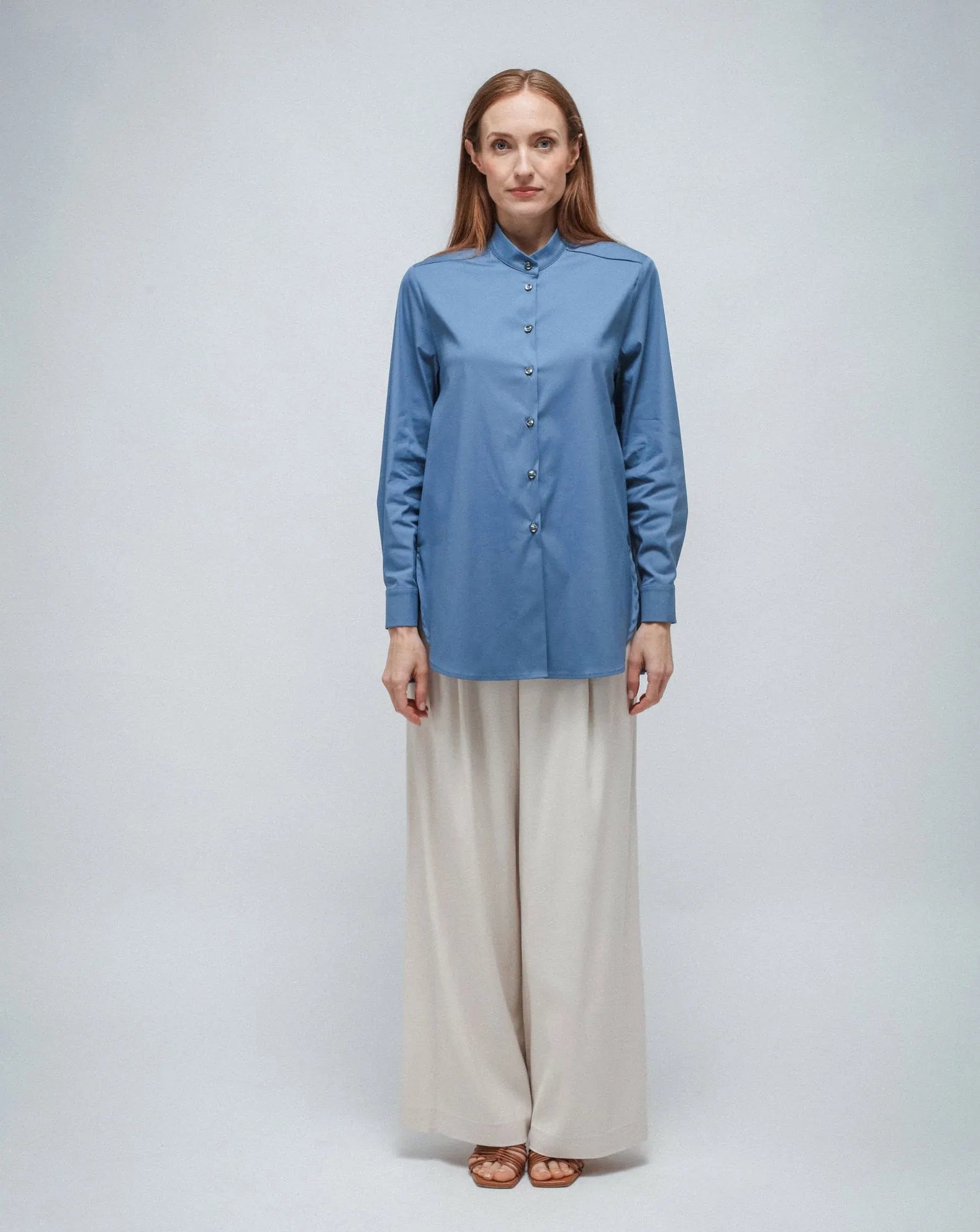 Camisa coreana larga azul claro