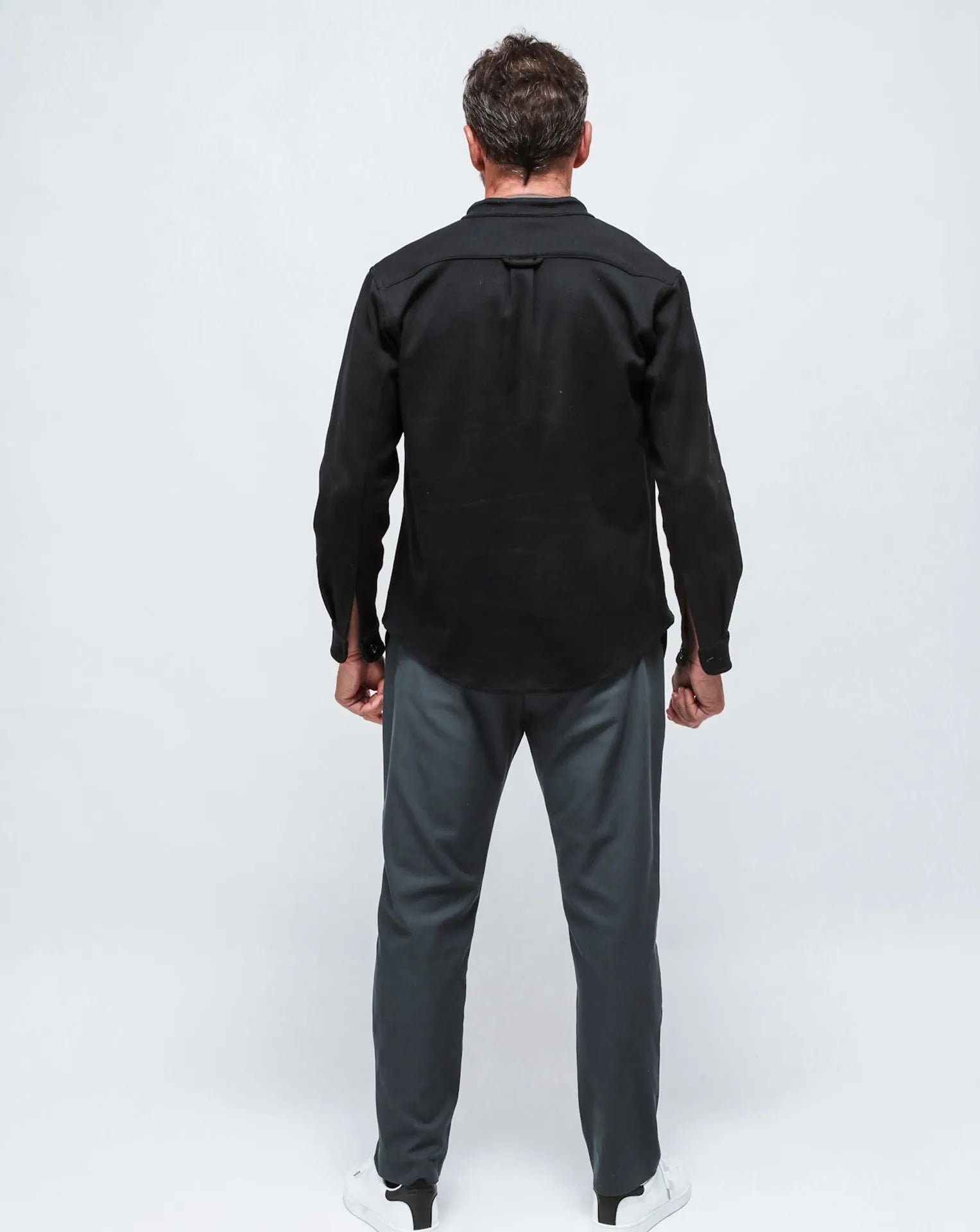 Navy Blue Korean Shirt-Jacket in Punto Milano
