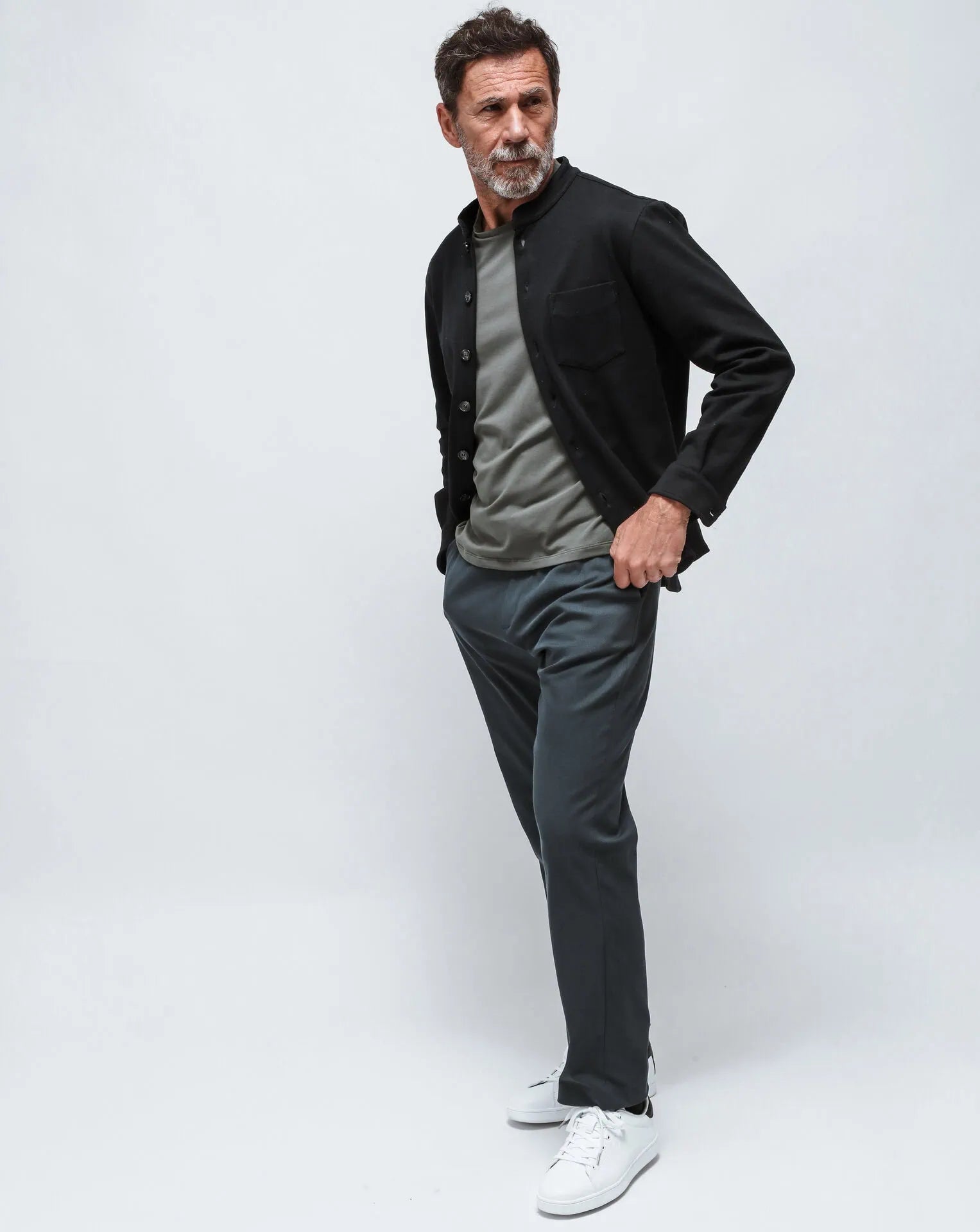 Navy Blue Korean Shirt-Jacket in Punto Milano