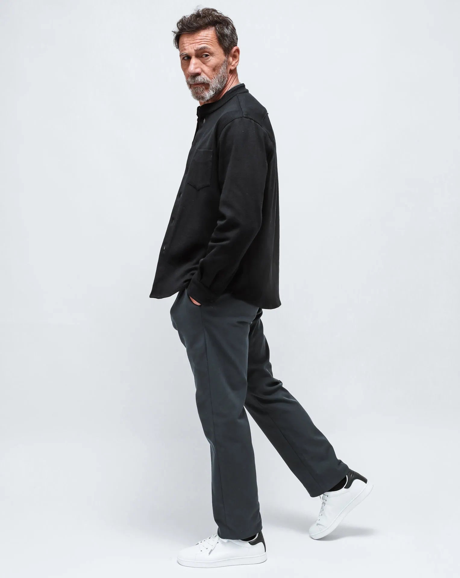 Navy Blue Korean Shirt-Jacket in Punto Milano
