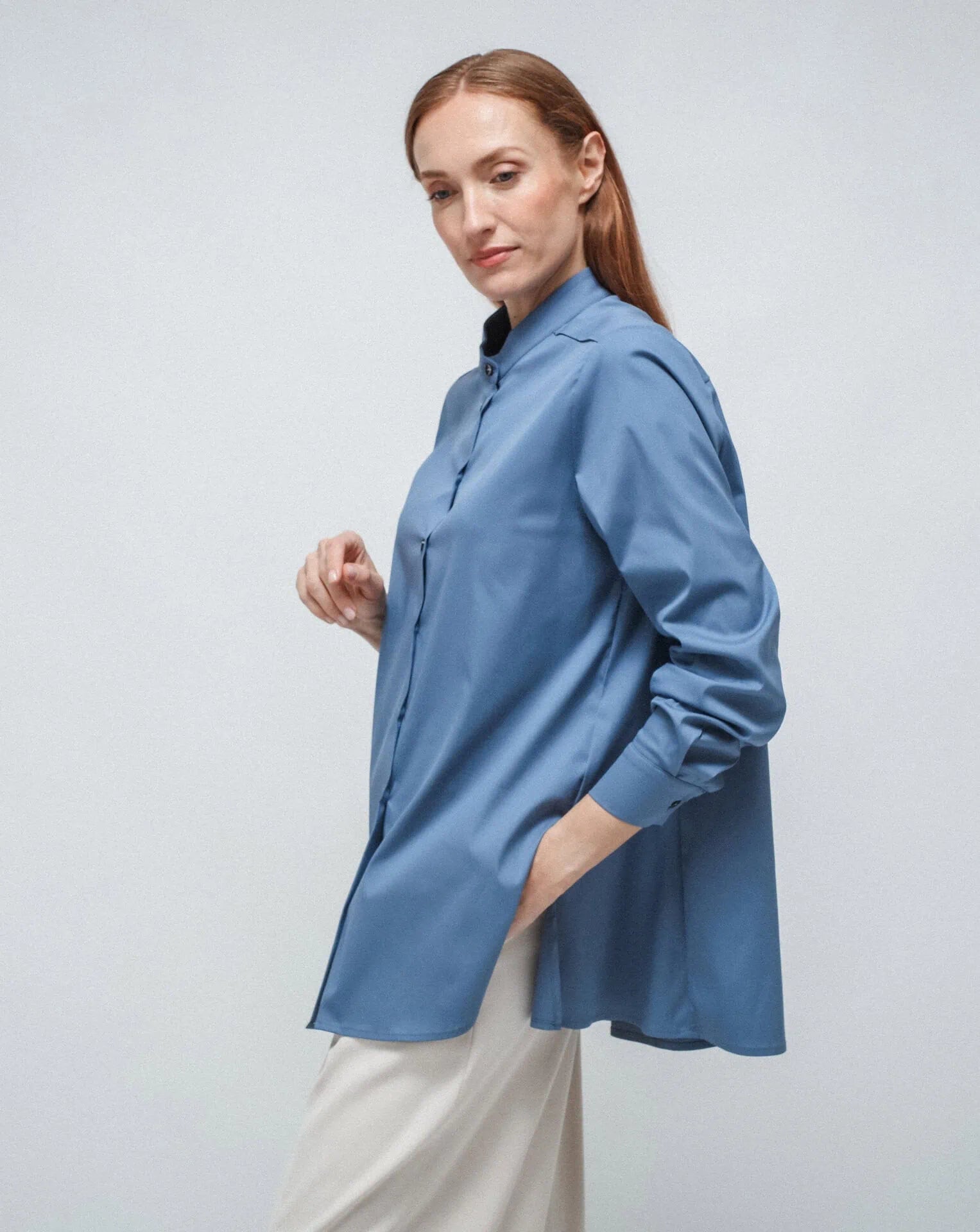 Camisa coreana larga azul claro