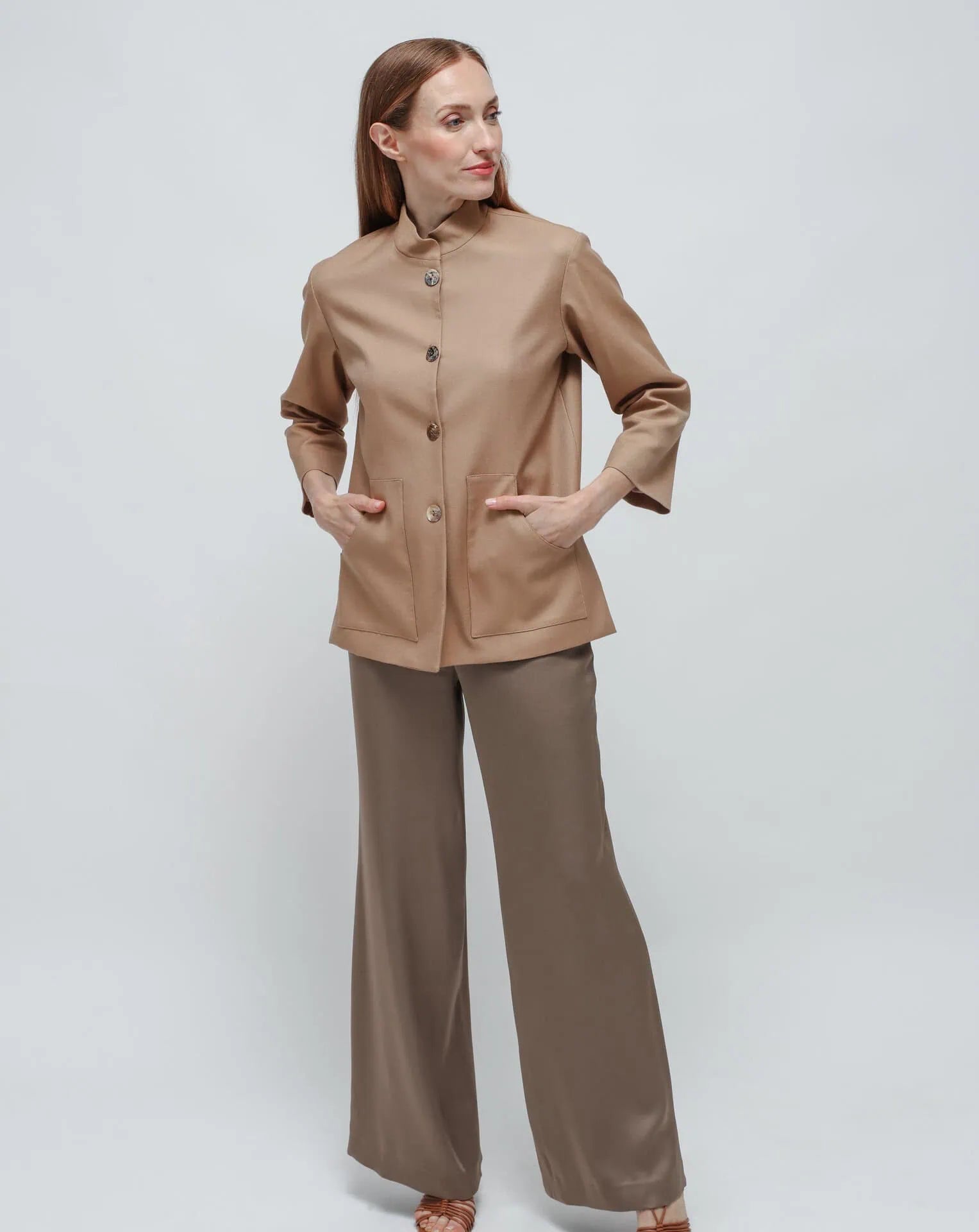 Chaqueta de cárdigan coreano en bronce tejido
