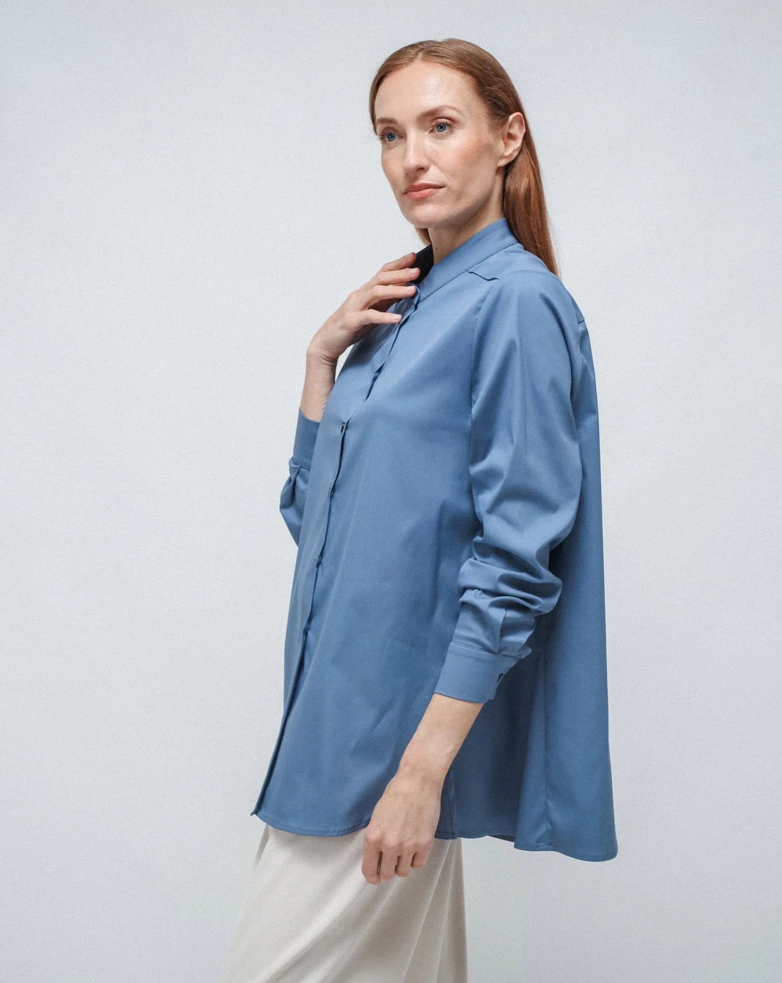 Camisa coreana larga azul claro