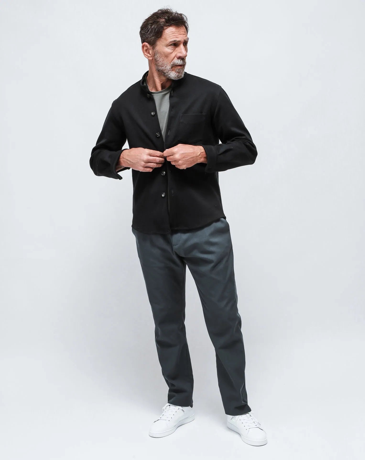 Navy Blue Korean Shirt-Jacket in Punto Milano