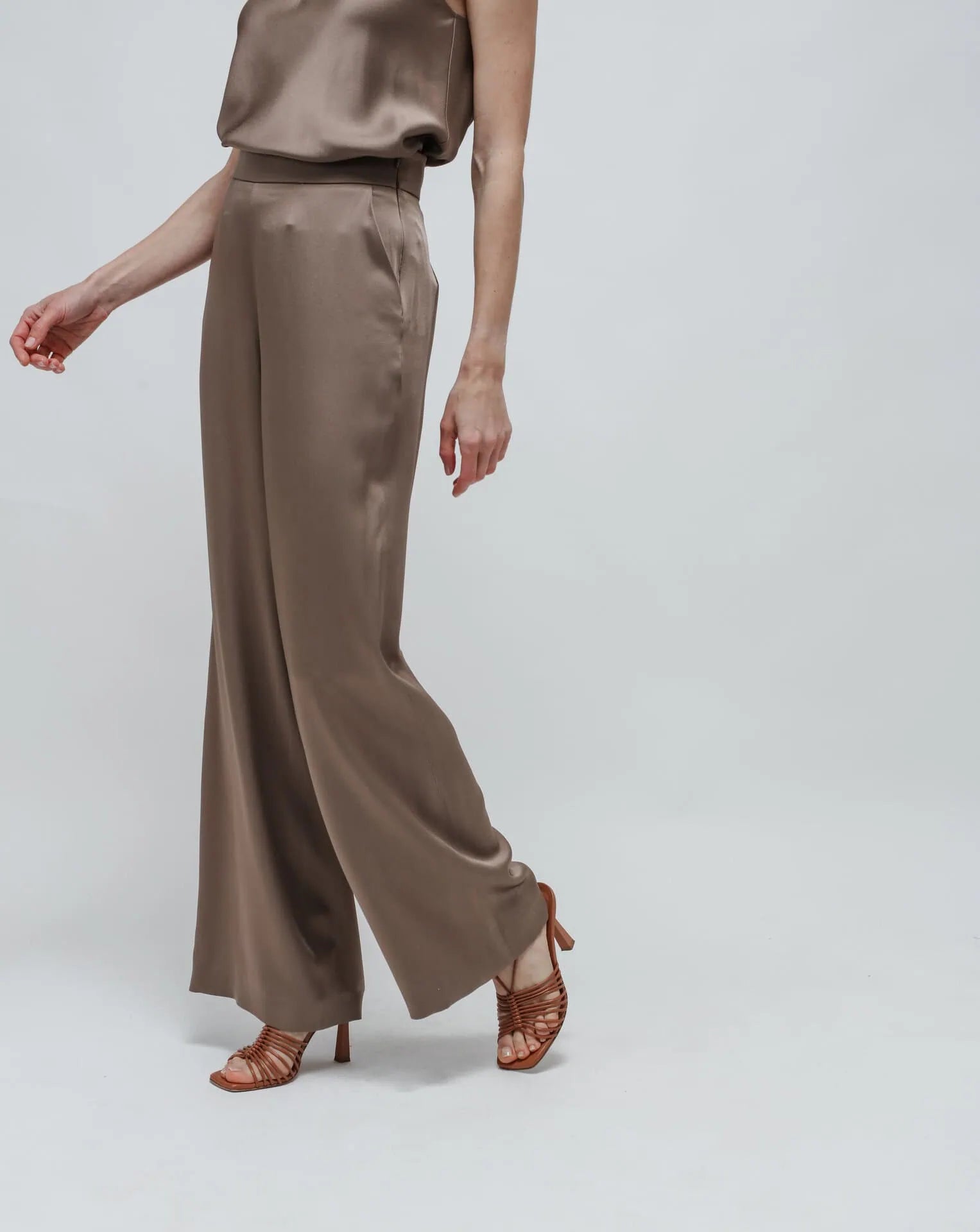 Satin Pants in Olive Green
