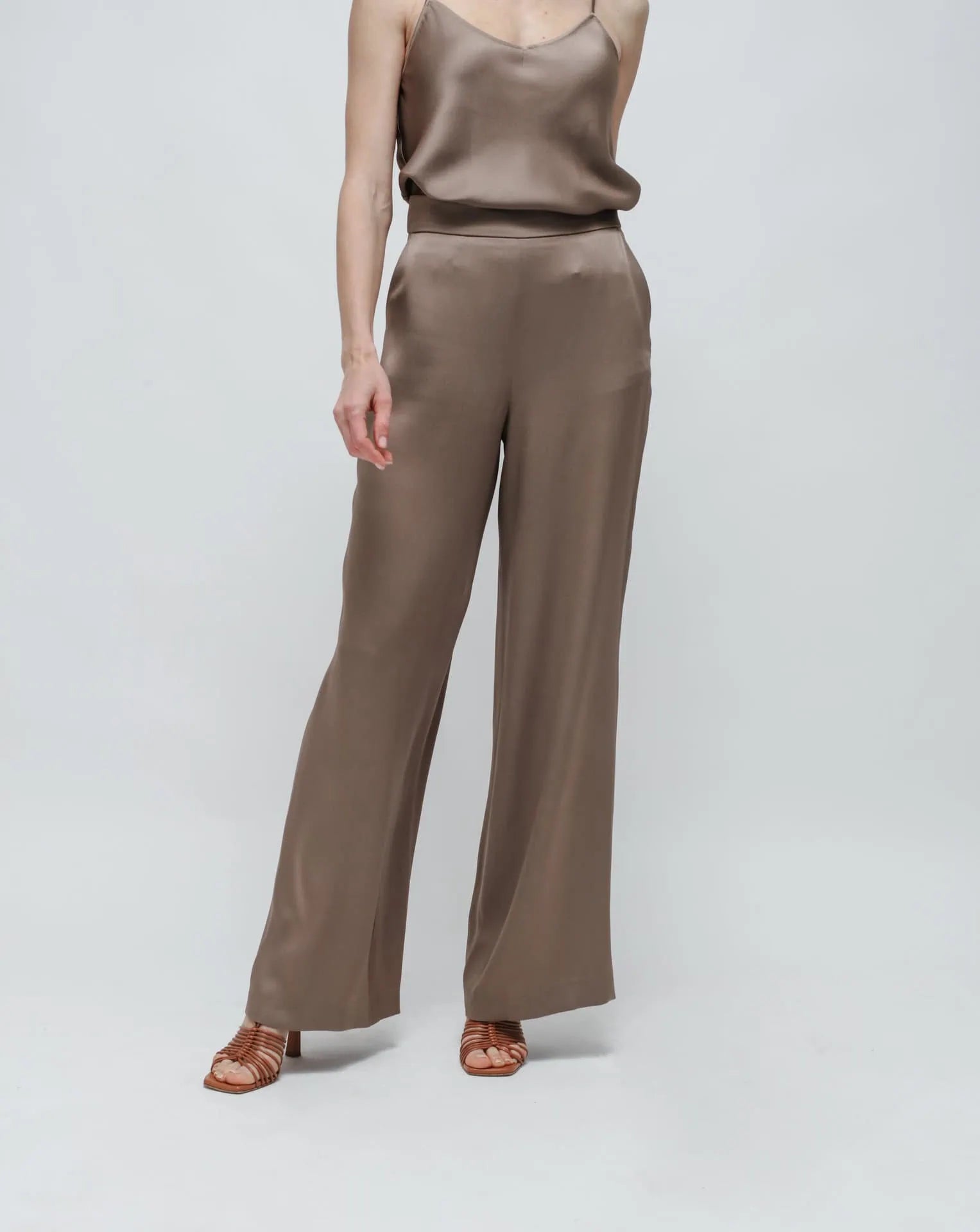 Satin Pants in Olive Green