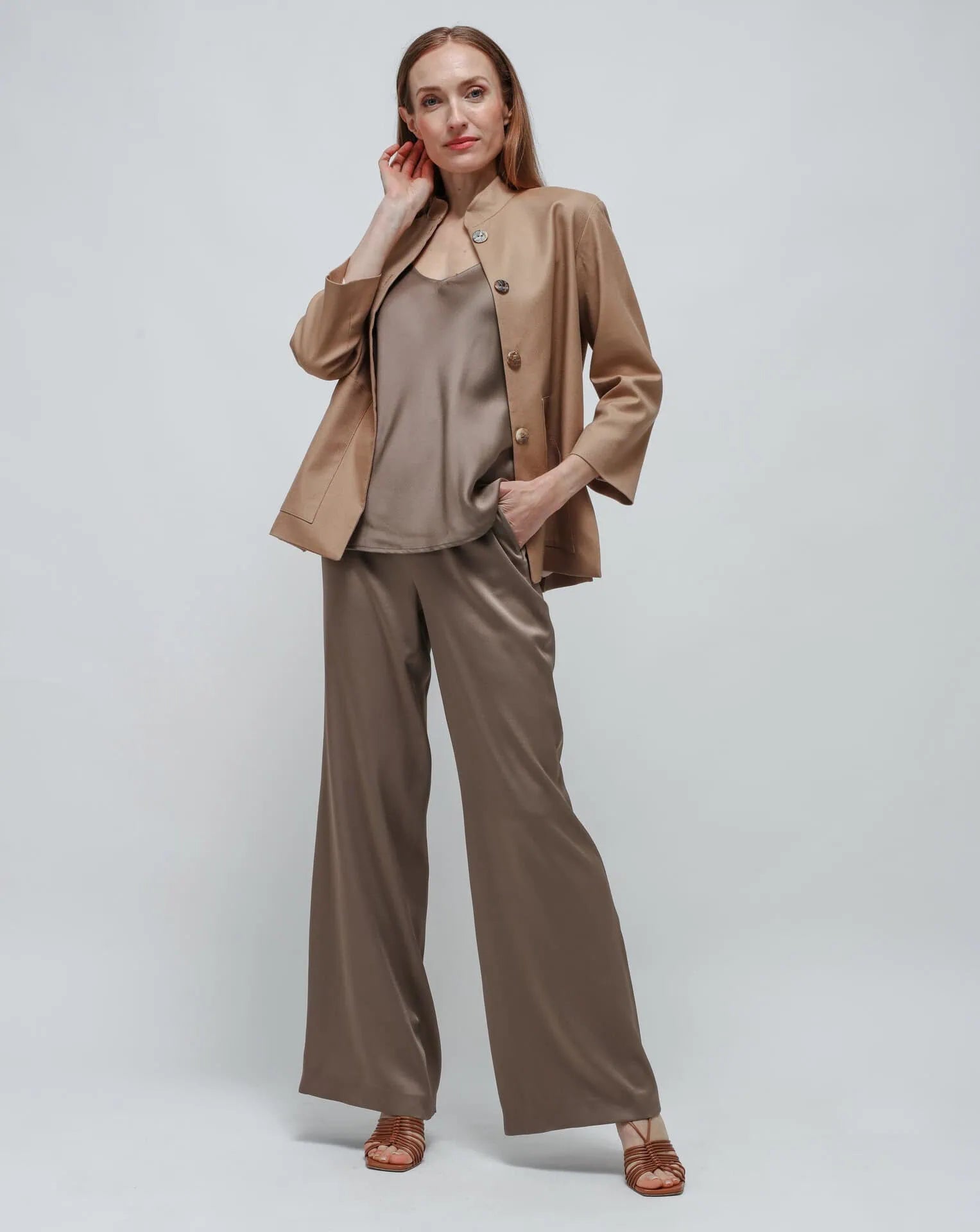 Satin Pants in Olive Green