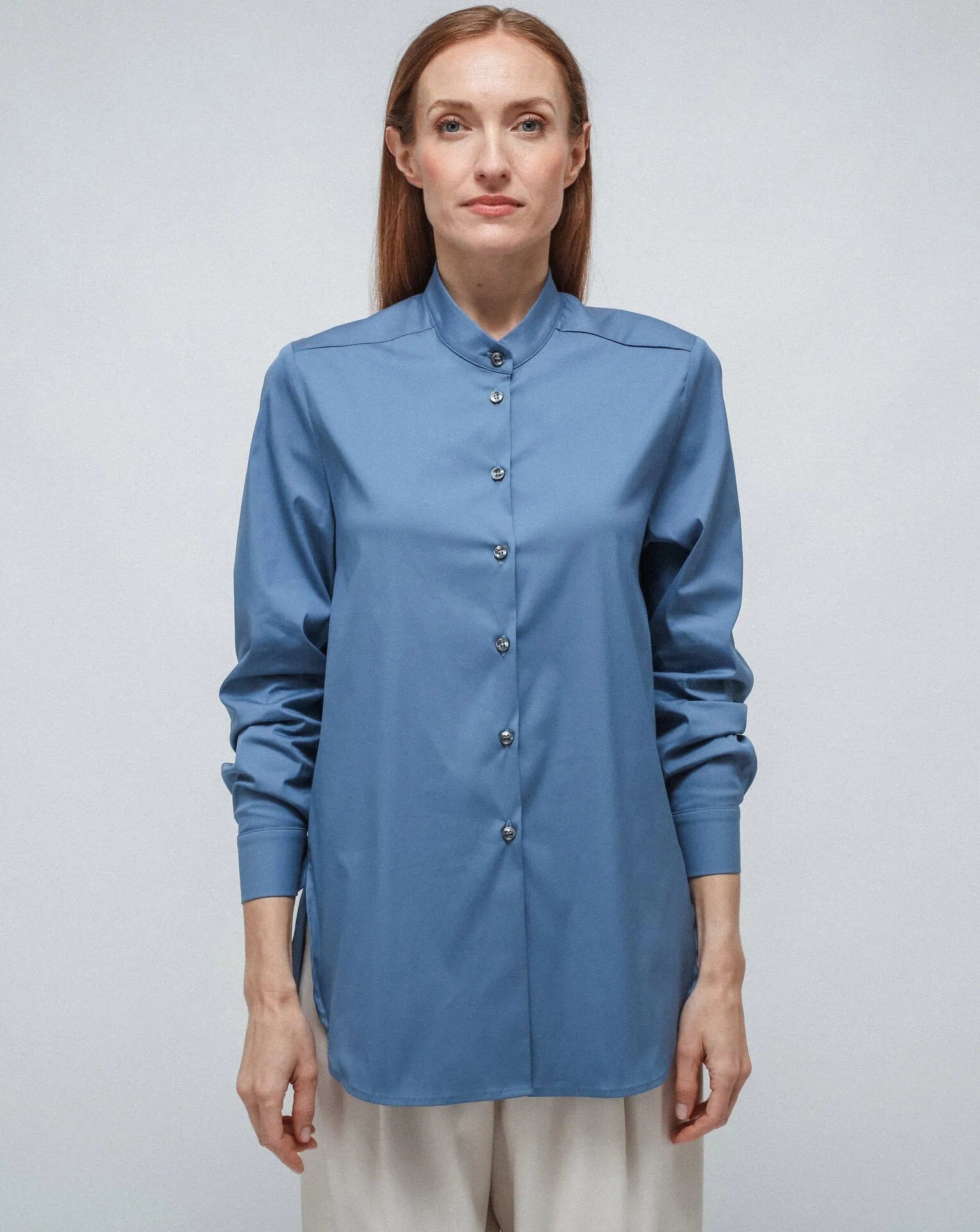 Camisa coreana larga azul claro