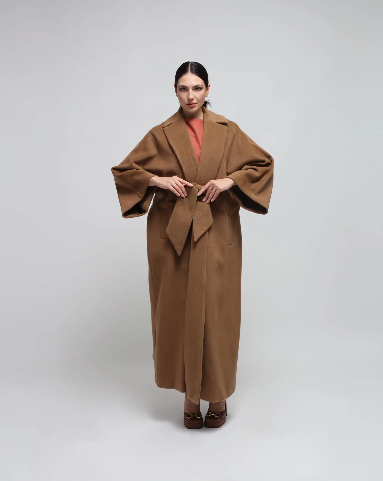 Cappotto di kimono lungo cammello