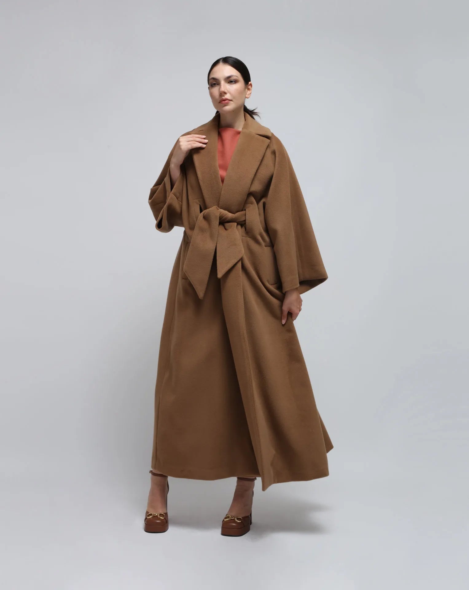 Cappotto di kimono lungo cammello
