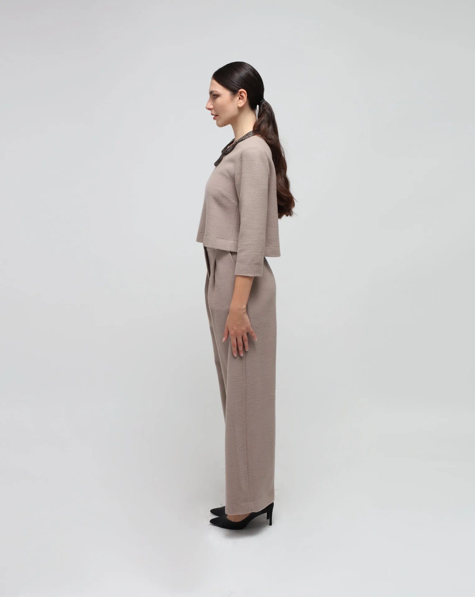 Grey Wool Flared Top