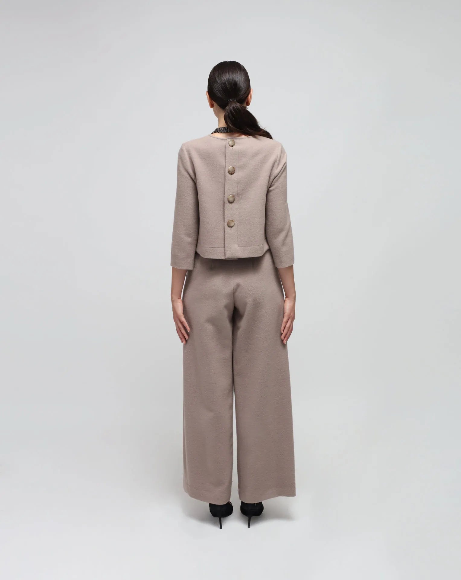 Grey Wool Flared Top
