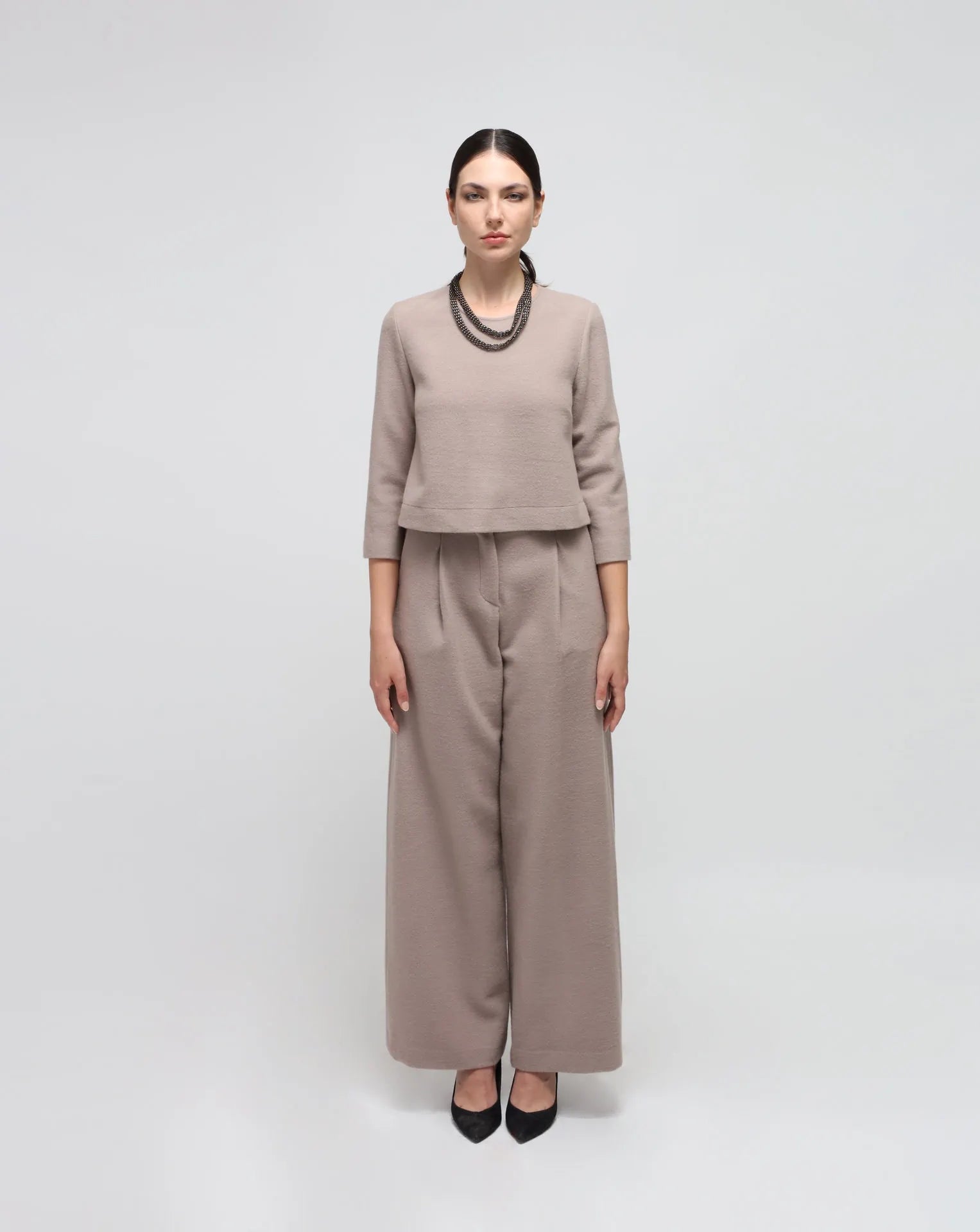 Grey Wool Flared Top