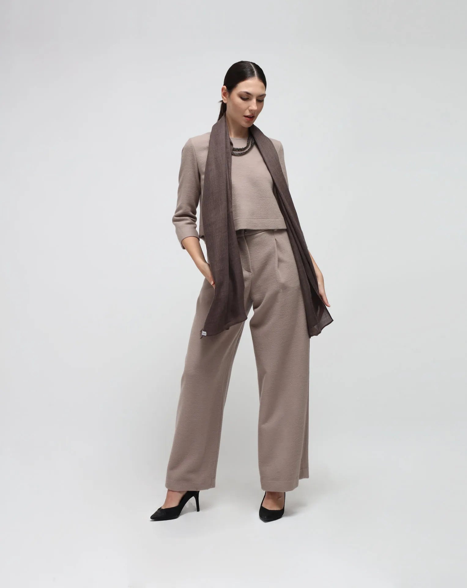 Grey Wool Flared Top