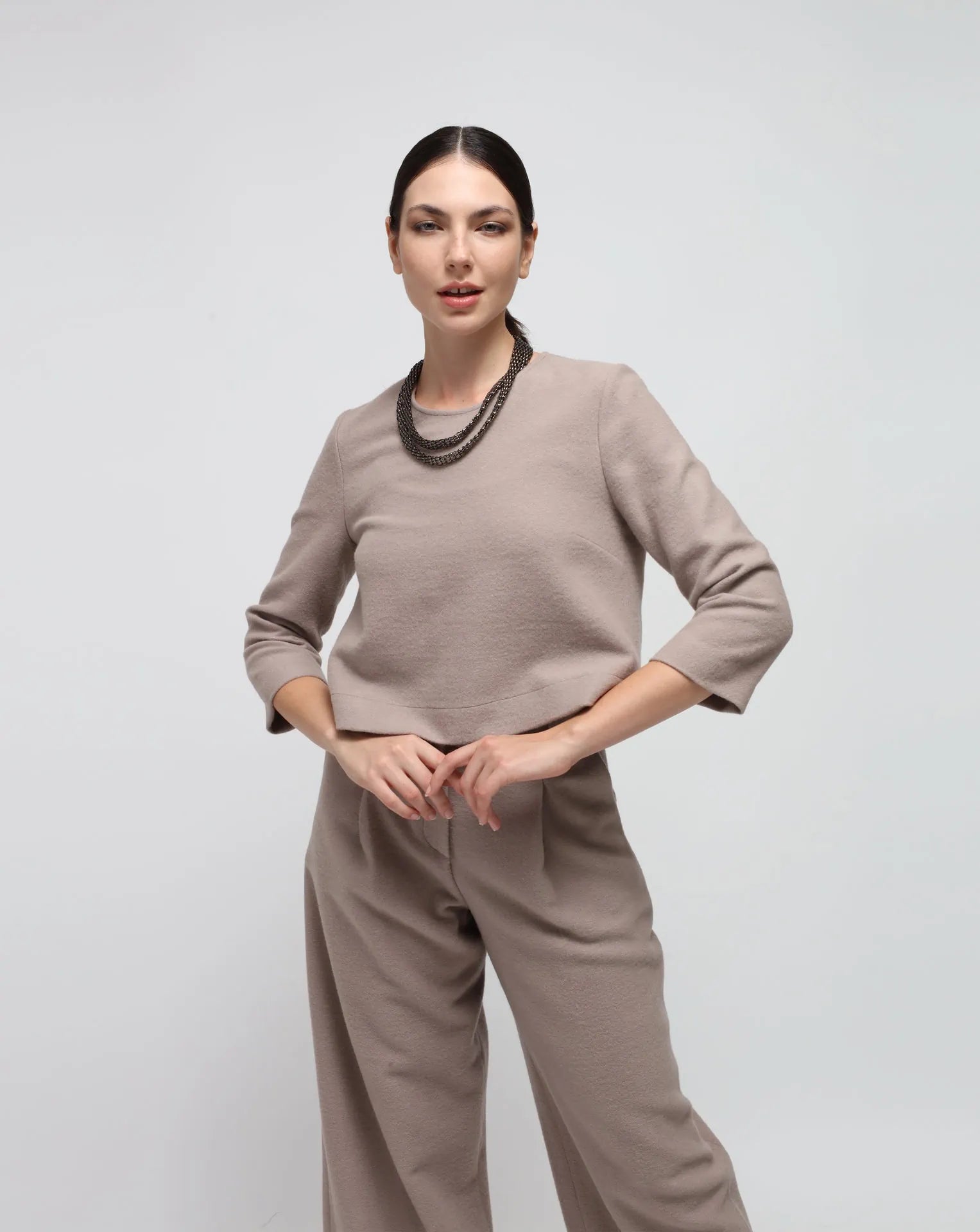 Grey Wool Flared Top