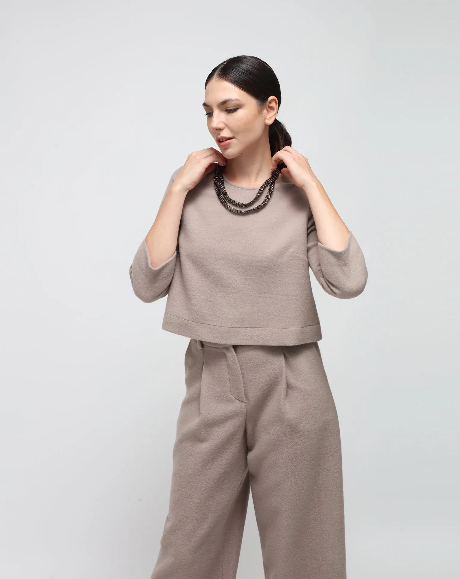 Grey Wool Flared Top