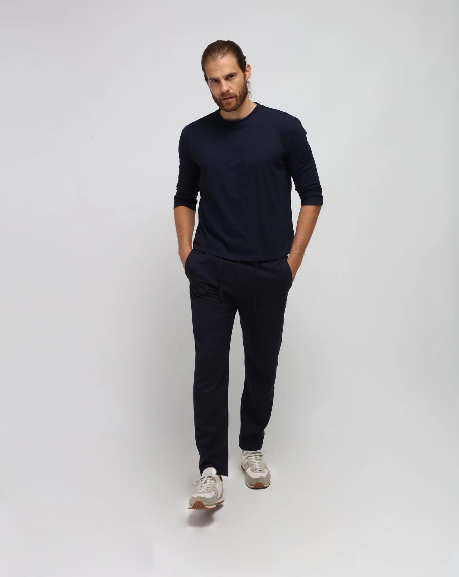 Blue Crew-neck ¾ Length T-Shirt