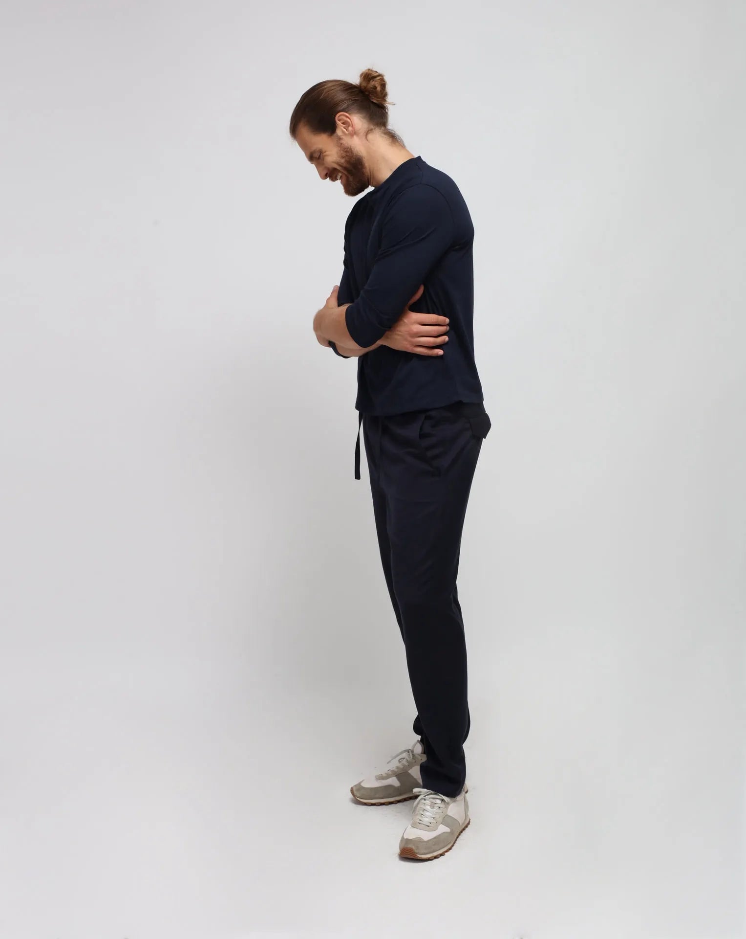 Blue Crew-neck ¾ Length T-Shirt
