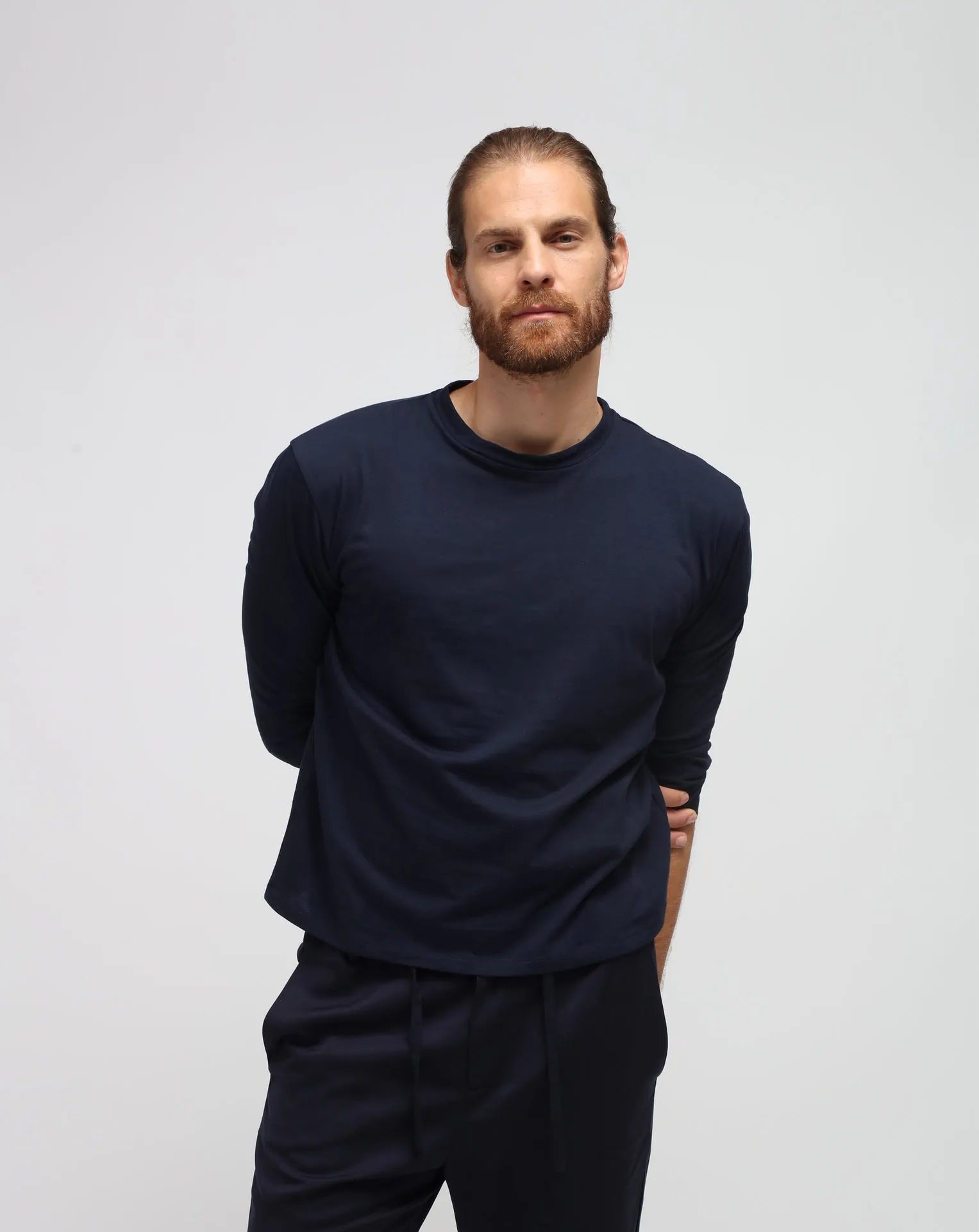 Blue Crew-neck ¾ Length T-Shirt
