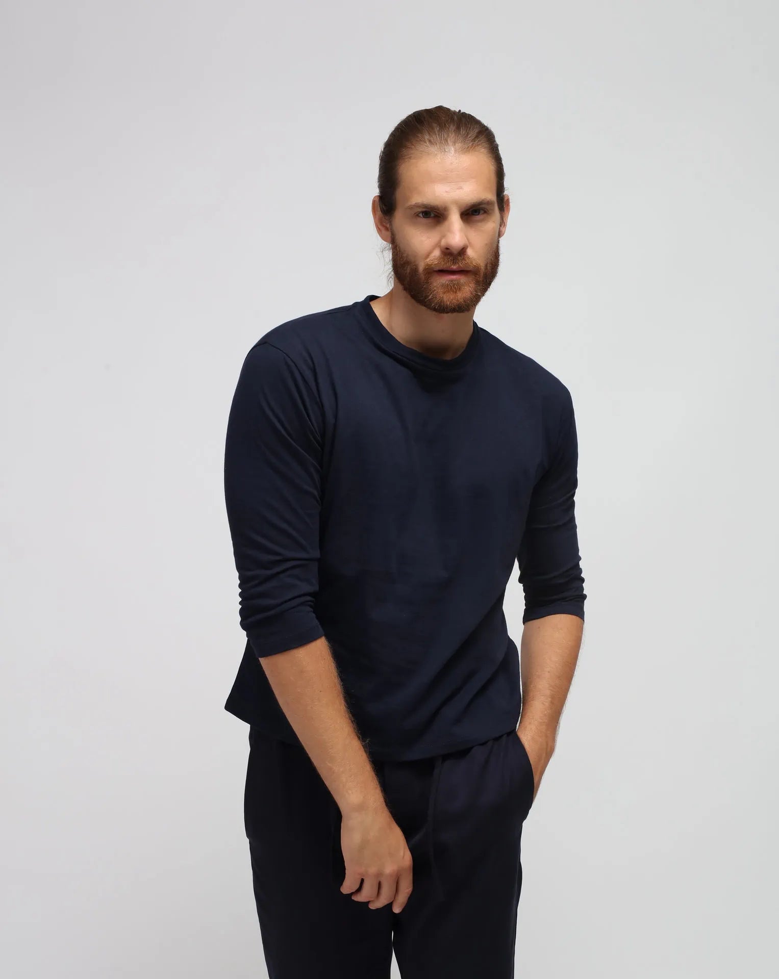 Blue Crew-neck ¾ Length T-Shirt