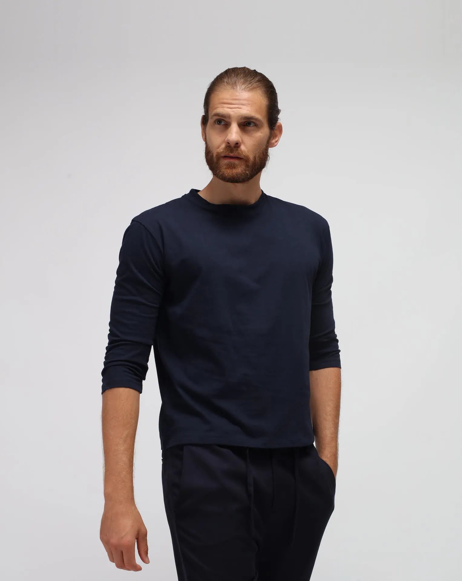 Blue Crew-neck ¾ Length T-Shirt