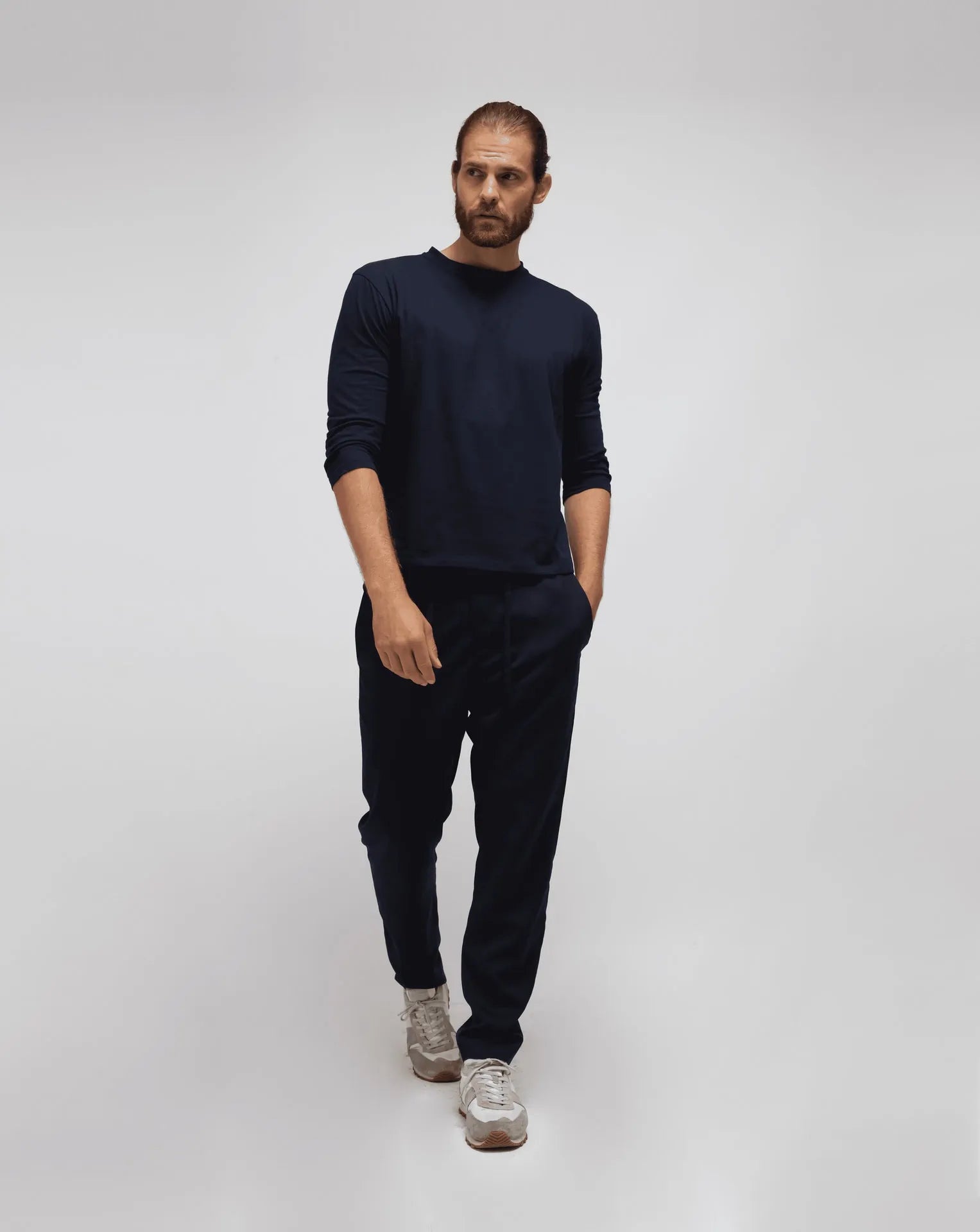 Blue Crew-neck ¾ Length T-Shirt