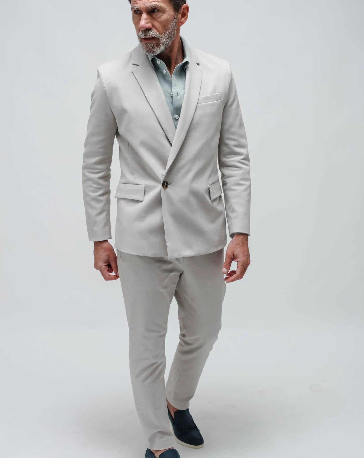 Cream Double-Breasted Suit in Gabardine