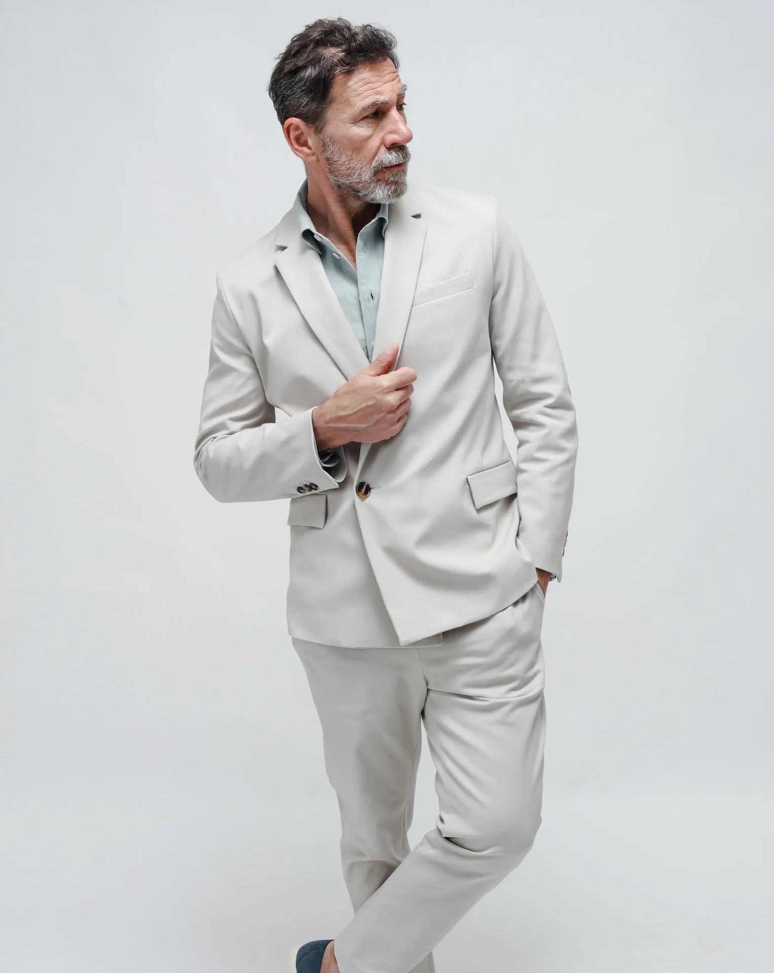 Cream Double-Breasted Suit in Gabardine