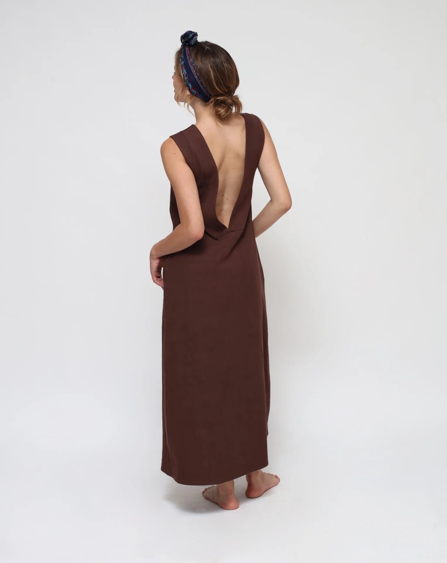 V-Back Linen Dress