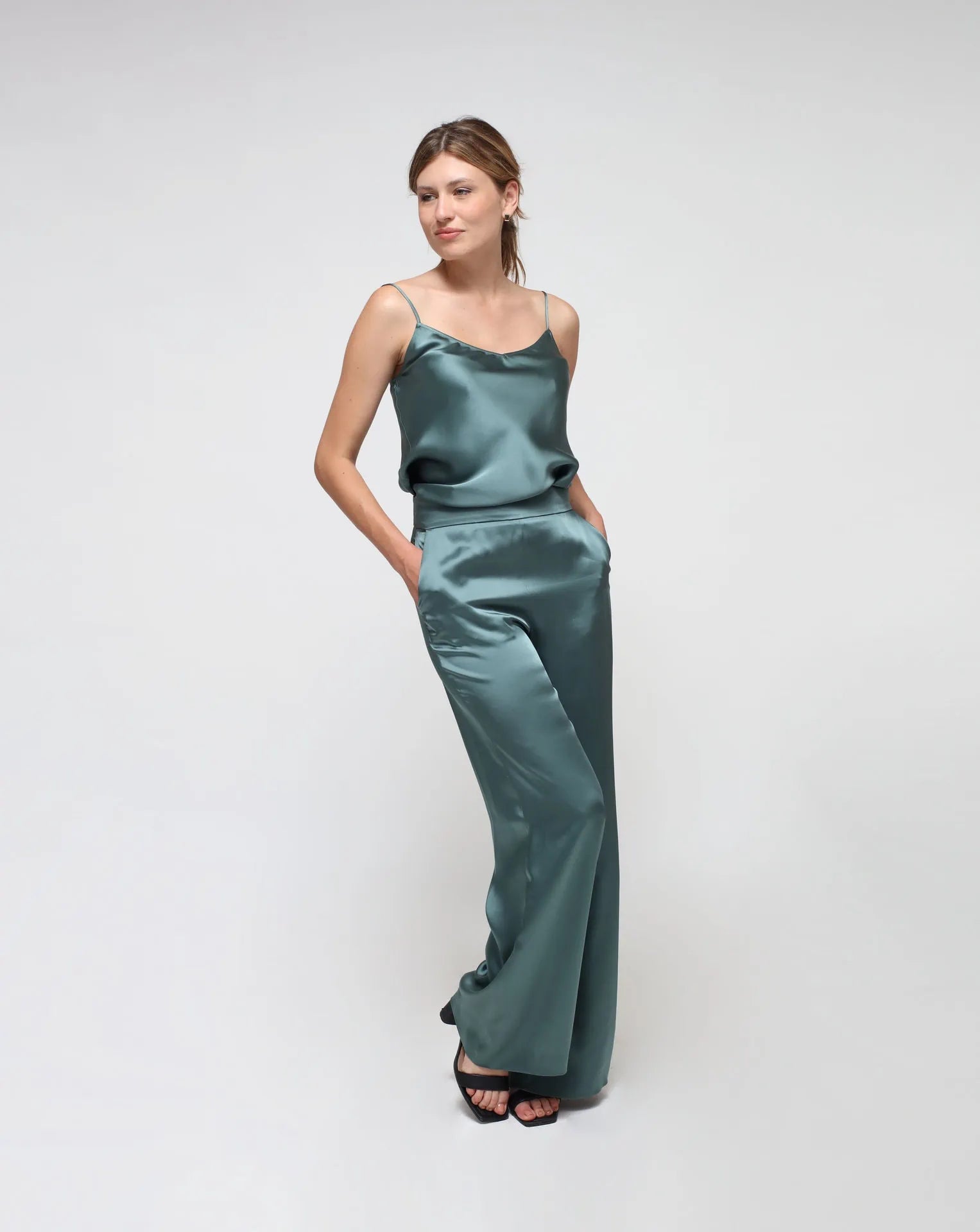 Africa Green Satin Pants | High-Waisted Satin Pants | Humans & Land Africa Green Satin Pants | High-Waisted Satin Pants | Humans & Land