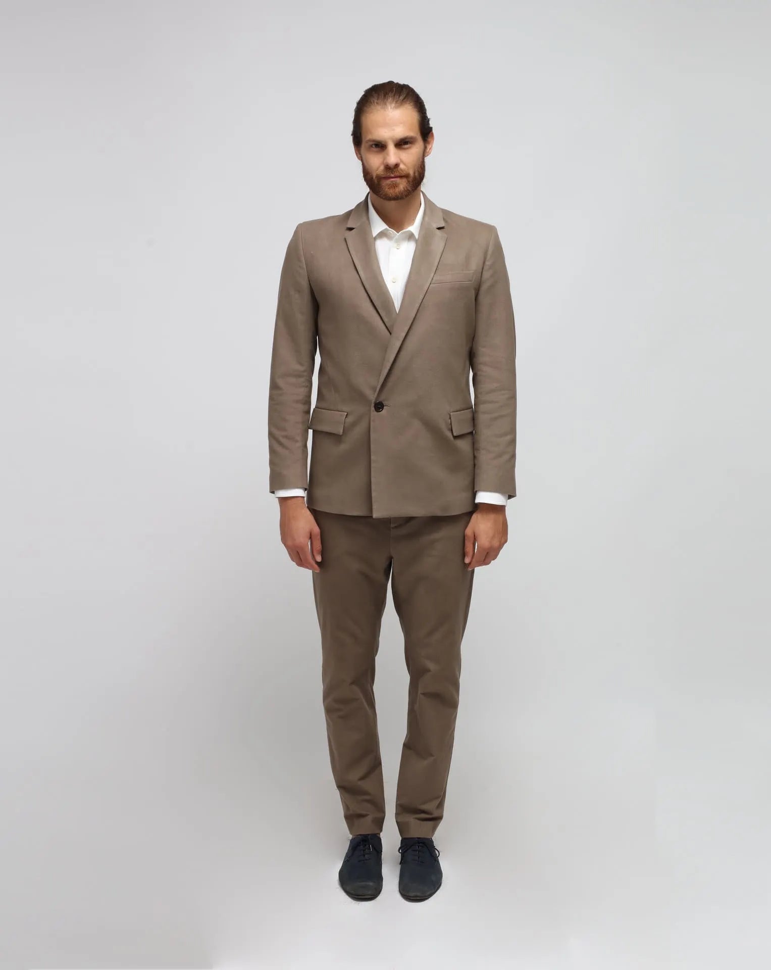 Beige double-breasted suit