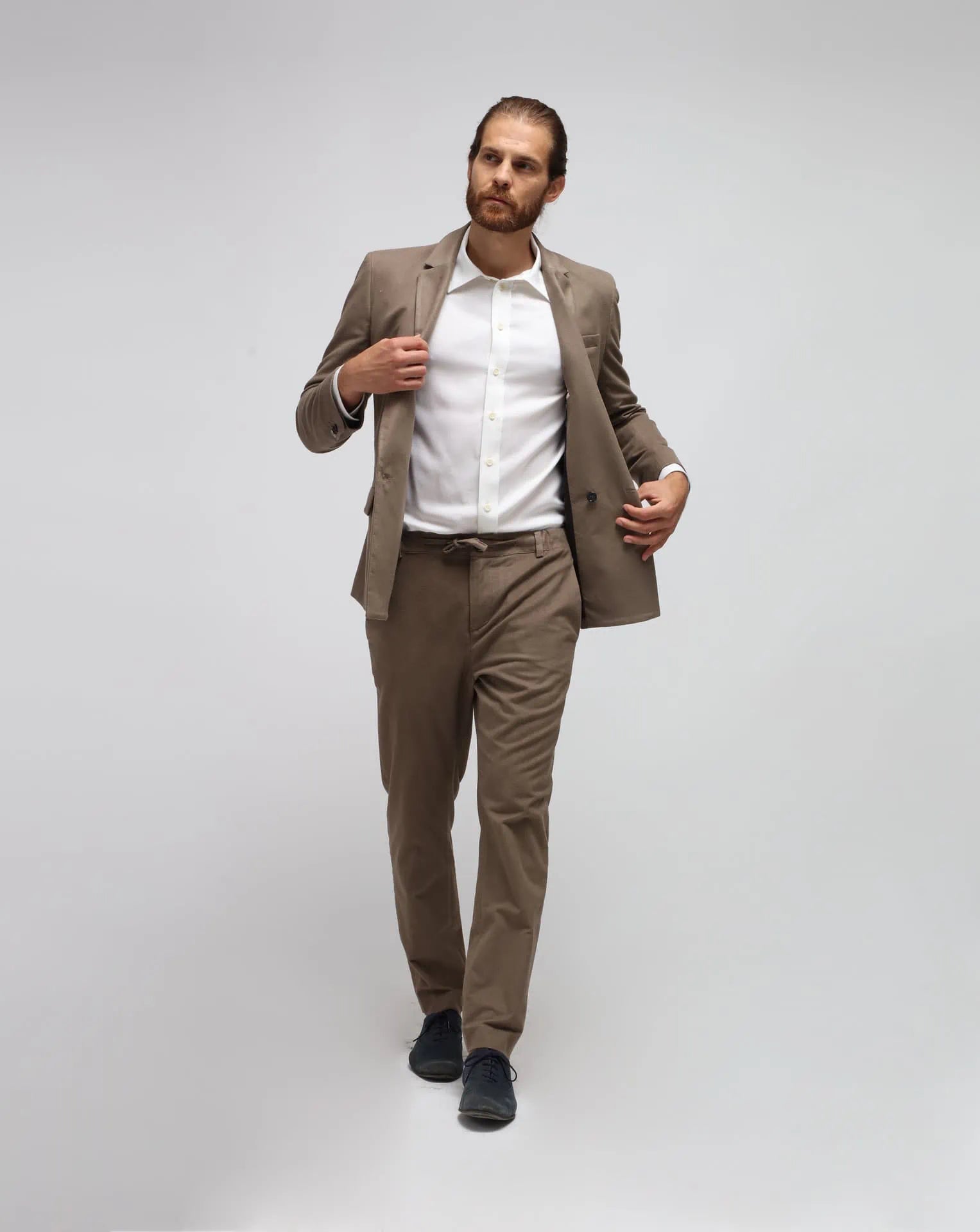 Beige double-breasted suit